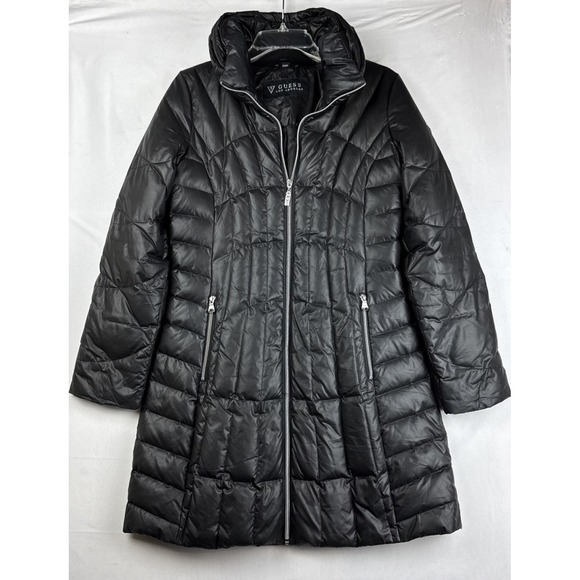 Guess Jackets & Blazers - GUESS Los Angeles Puffer Women Doen Coat Jacket S Black Quilted Mid-Length Zip